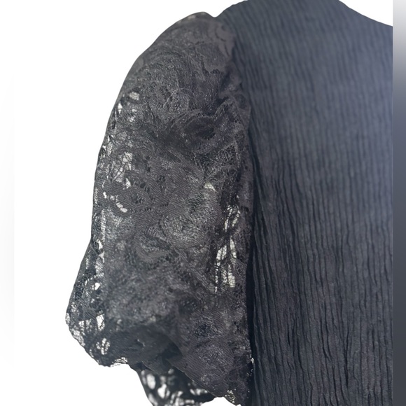 Vintage Leslie Fay Black Lace Puff Sleeve Dress, 10P Deadstock - Picture 6 of 12